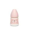 Biberon cu tetina rotunda din silicon debit lent pisica roz Hygge Suavinex 150 ml