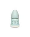 Biberon cu tetina rotunda din silicon debit lent pisica verde Hygge Suavinex 150 ml