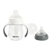 Biberon de invatare 2 in 1 din tritan Beaba 210 ml Mineral Grey