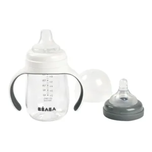 Biberon de invatare 2 in 1 din tritan Beaba 210 ml Mineral Grey