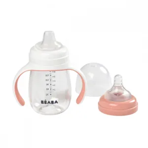 Biberon de invatare 2 in 1 din tritan Beaba 210 ml Old Pink