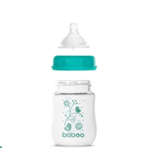Biberon din sticla anticolici Baboo cu gat larg 150 ml 0 luni+