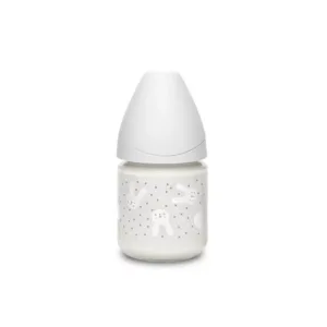 Biberon din sticla cu debit lent iepuras gri Hygge Suavinex 120 ml