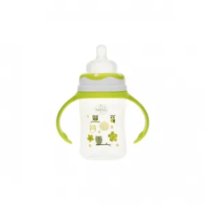Biberon gat larg cu manere Minut Baby cu tetina silicon 0+ 150 ml verde