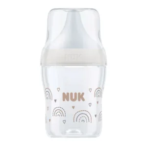 Biberon polipropilena cu tetina silicon si control de temperatura Nuk PM 150 ML 0 luni + S Rainbow