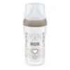 Biberon polipropilena cu tetina silicon si control de temperatura Nuk PM 260 ml 3 luni + M Heart