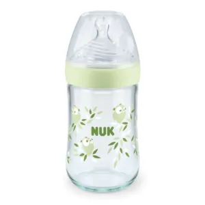 Biberon termic din sticla cu tetina din silicon M Nuk Nature Sense 0-6 luni 240 ml