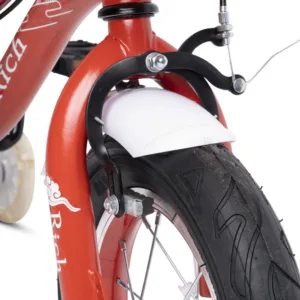 Bicicleta pentru fetite 2-4 ani Rich Baby R1208A RosuAlb 12 inch cu roti ajutatoare si cosulet