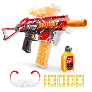 Blaster cu bile din gel si ochelari de protectie Zuru X Shot Hyper Gel Trace Fire