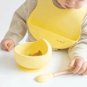 Bol anti-alunecare din silicon alimentar si lingurita Grey