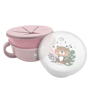 Bol cu capac si protectie silicon 380 ml Savana Roz