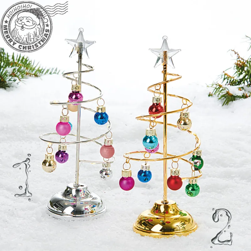 Brad Craciun din sticla cu globuri si led 20 cm