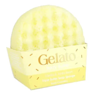 Burete de baie infuzat cu unt de corp si uleiuri esentiale Vanilla Tonka Gelato Body Buffer 200g Bomb Cosmetics