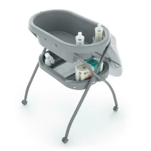 Cadita 3 in 1 PetiteMars Spa cu masuta de infasat si spatiu de depozitare Gri