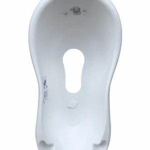 Cadita bebe cu dop de scurgere si baza antialunecare Bear White 100 x 51 x 31 cm