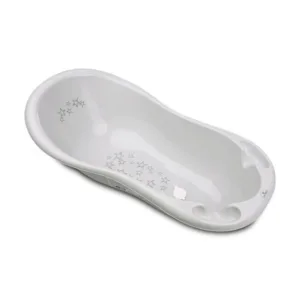 Cadita pentru bebe 100x51x31 cm cu dop de scurgere si baza antialunecare Little Stars Grey