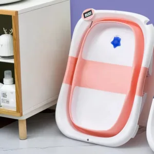 Cadita pliabila Little Mom cu termometru pentru copii pink