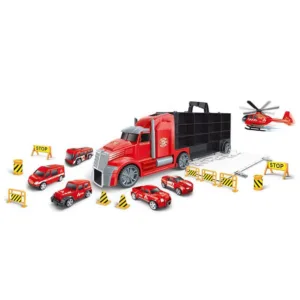 Camion de pompieri transportator cu masini si elicopter