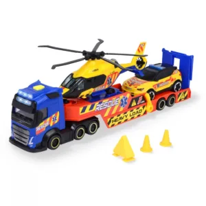 Camion de salvare Volvo cu elicopter Airbus H160 si masinuta XC40 Dickie