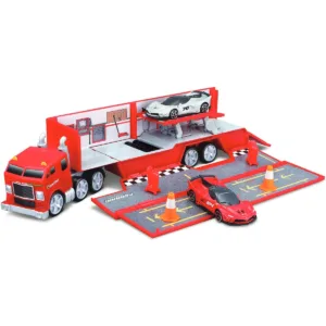 Camion de transport cu remorca si 2 masinute Maisto