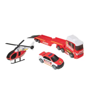 Camion transportator de pompieri cu masina si elicopter HTI Teamsterz XL 69 cm
