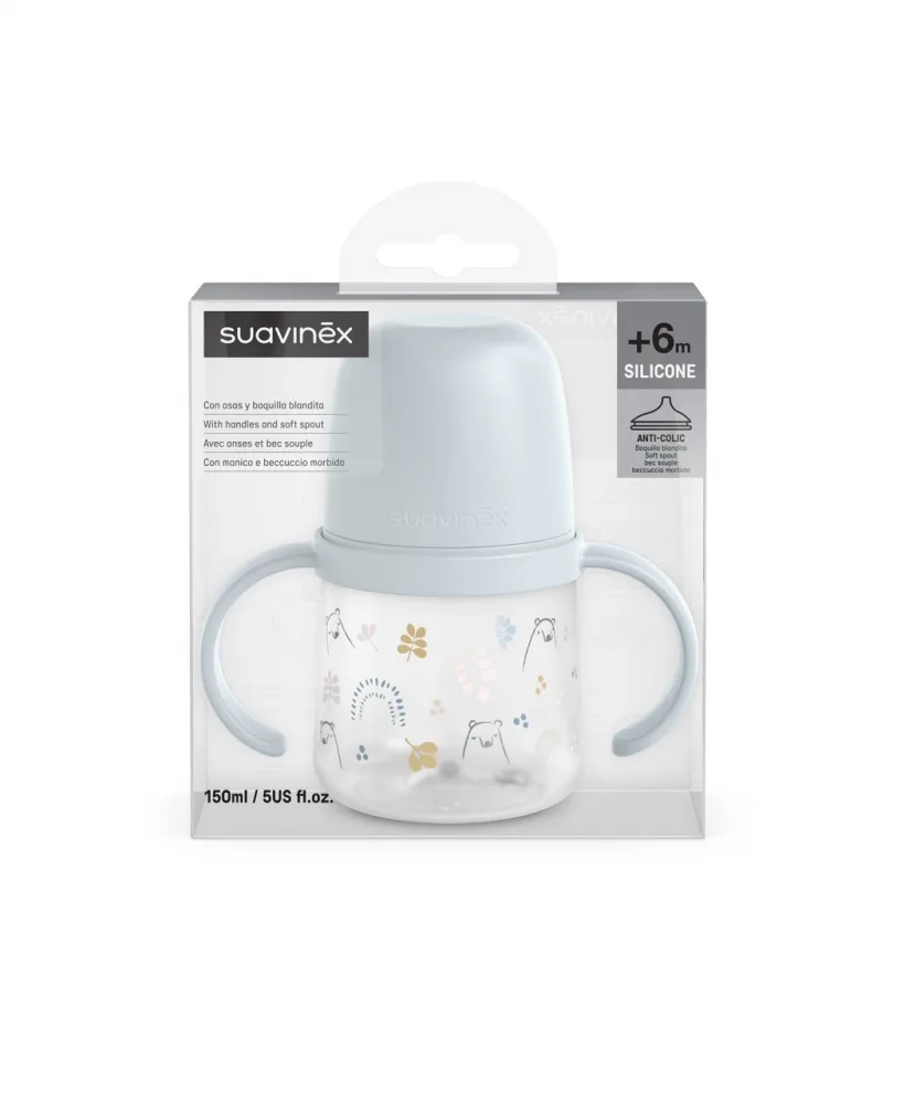 Cana cu cioc din silicon Bears Suavinex 150 ml albastru
