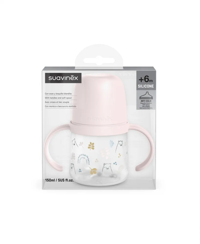 Cana cu cioc din silicon Bears Suavinex 150 ml roz