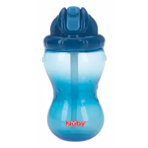 Cana cu pai anti-alunecare Nuby  360 ml 12 luni + Albastru inchis