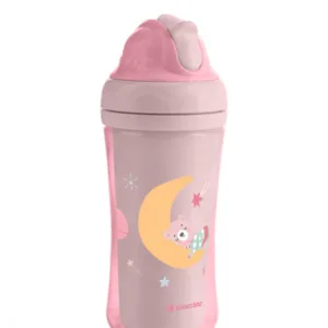 Cana cu pai din silicon KikkaBoo 220ml KikkaBoo Moony me Pink