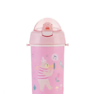 Cana cu pai din silicon si curea KikkaBoo 450ml KikkaBoo Music Fest Pink