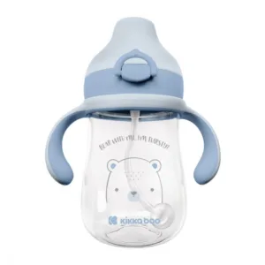 Cana din tritan cu pai si manere KikkaBoo 300ml Bear with me Blue