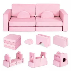 Canapea extensibila modulara pentru copii cu 2 locuri formata din 10 piese Ecotoys roz