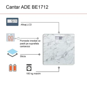 Cantar corporal electronic ADE BE1711 Aurora Model Marmura ecran LCD alb