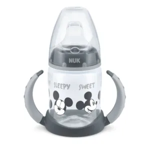 Canuta cu manere si cioc silicon cu control de temperatura Nuk First Choice Mickey Grey