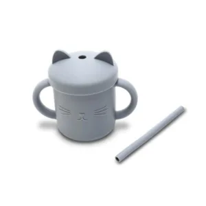 Canuta cu manere si pai din silicon natural 9 luni+ Grey 200 ml