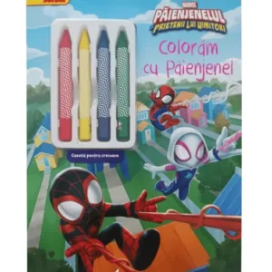 Carte de colorat cu 4 creioane cerate. Disney Marvel. Paienjenelul si prietenii lui uimitori