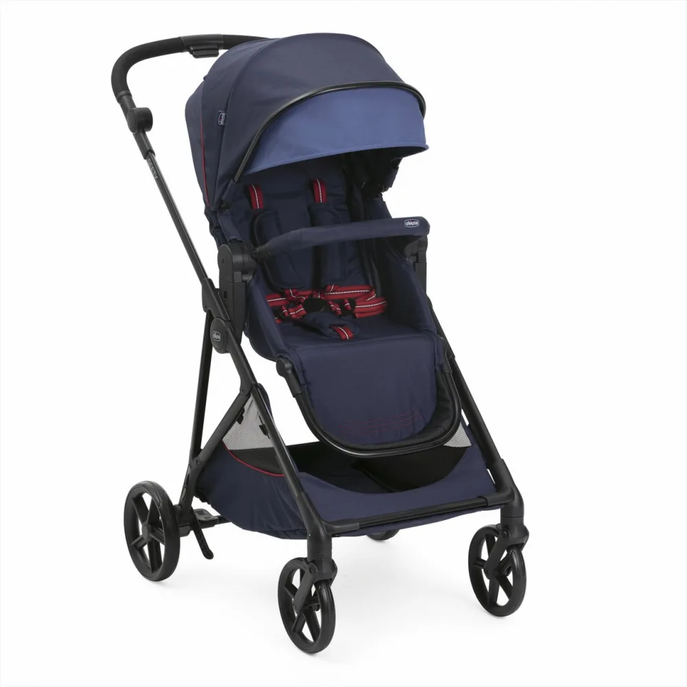 Carucior pentru copii 3 in 1 Chicco Seety cu scaun auto Kory Plus I-Size OxFord Blue 0 luni+