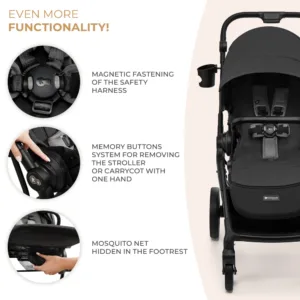 Carucior pentru copii 3 in 1 Kinderkraft Yoxi Moonlight Grey 0-22 kg