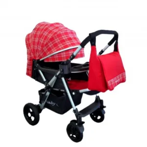 Carucior pentru copii Baby Care Pro 511 Rosu cu carouri 2 in 1 cu geanta inclusa