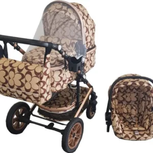 Carucior pentru copii Baby Care Pro 530 Crem cu Imprimeu Oval 3 in 1 Transformabil