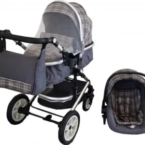 Carucior pentru copii Baby Care Pro 530 Gri Jeans Carouri 3 in 1 Transformabil