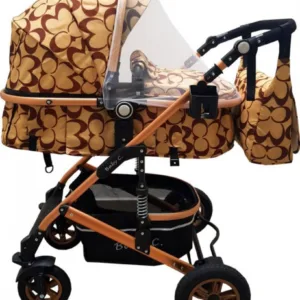 Carucior pentru copii Baby Care Pro 531 Bej cu fluturi maro 3 in 1 Transformabil