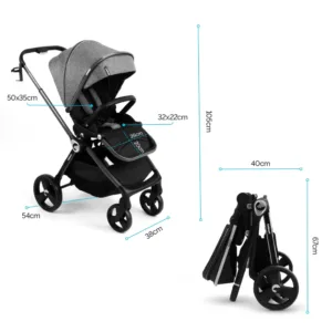 Carucior reversibil 2 in 1 pentru copii Kidnort Isbjorn Black