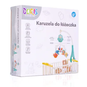 Carusel muzical Doris Blue Pinguin cu telecomanda si prindere universala