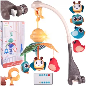 Carusel muzical cu telecomanda pentru patut Birds
