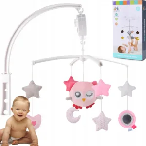 Carusel muzical mobil pentru patut din lemn Pink Owl