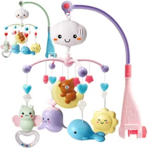 Carusel muzical pentru bebelusi cu Proiector Moon Bear Pink