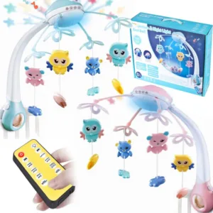 Carusel muzical pentru bebelusi cu telecomanda proiector si 500 de melodii Blue
