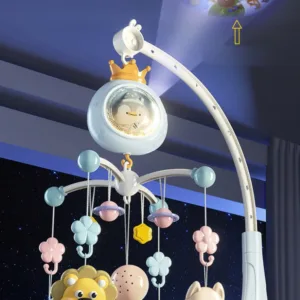 Carusel muzical pentru bebelusi cu telecomanda si proiector Pinguin Grey