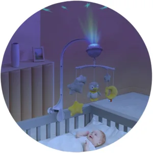 Carusel muzical pentru patut Chipolino Penguin cu proiector